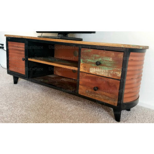 Retro TV Stand Vintage Industrial Cabinet Rustic Solid Wood Unit Media Storage Shelf - Image 3