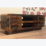 Rustic TV Stand Vintage Industrial Cabinet Solid Wood Lowboard Large Media Unit Storage Shelf