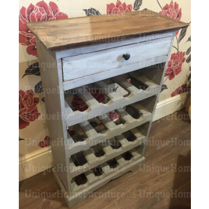 Rustic Bar Cabinet Shabby Chic Furniture Wooden Bottle Holder Vintage Storage Rack - Image 4