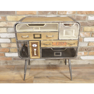 Industrial Side Cabinet Vintage Retro Storage Sideboard Rustic Metal Chest Drawer Unit - Image 4