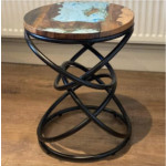 Industrial Side Table Rustic Solid Wood Metal Round End Vintage Plant Stand