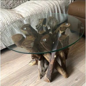 Rustic Coffee Table Driftwood Teak Root Round Glass Side End Accent Art Deco Furniture - Image 4