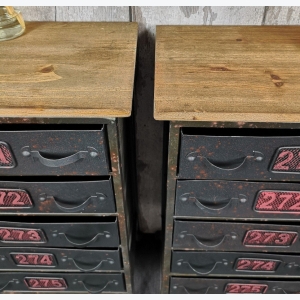 Industrial Side Cabinet Small Vintage Sideboard Storage Drawer Unit Rustic Metal Bedside Table - Image 3