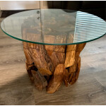 Teak Root Coffee Table Rustic Solid Wood Vintage Round Glass Side End Art Deco Furniture