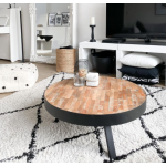 Industrial Coffee Table Round Vintage Furniture Handmade Rustic Metal Solid Wood