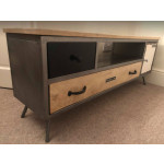 Metal TV Stand Industrial Storage Cabinet Vintage Retro Lowboard Wooden Media Unit Drawers
