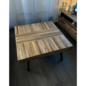 Industrial Coffee Table Rustic Solid Teak Wood Furniture Metal Square Vintage Handmade - Image 4