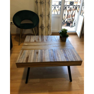 Industrial Coffee Table Rustic Solid Teak Wood Furniture Metal Square Vintage Handmade - Image 5