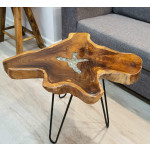 Industrial Side Table Rustic Solid Teak Wood Vintage Retro End Furniture Metal Hairpin Legs