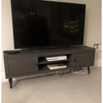Industrial TV Unit Dark Grey Furniture Vintage Storage Stand Rustic Solid Wood Shelf Media Cabinet