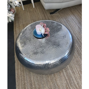 Large Round Coffee Table Vintage Industrial Furniture Silver Metal Aluminium Retro Unit - Image 4
