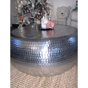 Large Round Coffee Table Vintage Industrial Furniture Silver Metal Aluminium Retro Unit - Image 3
