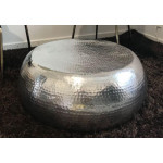 Large Round Coffee Table Vintage Industrial Furniture Silver Metal Aluminium Retro Unit