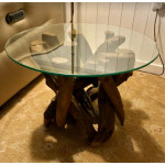Rustic Coffee Table Driftwood Teak Root Round Glass Side End Accent Art Deco Furniture