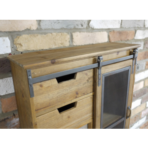 Industrial Wall Cabinet Vintage Retro Shelf Storage Display Unit Large Chic Metal Wood Sliding Door - Image 3