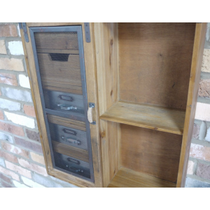 Industrial Wall Cabinet Vintage Retro Shelf Storage Display Unit Large Chic Metal Wood Sliding Door - Image 5