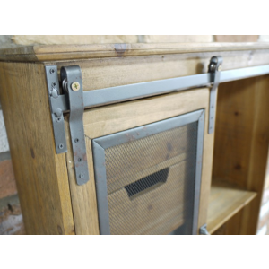 Industrial Wall Cabinet Vintage Retro Shelf Storage Display Unit Large Chic Metal Wood Sliding Door - Image 6