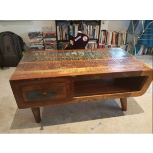 Industrial Coffee Table Vintage Retro Furniture Handmade Staorage Rustic Solid Wood - Image 3