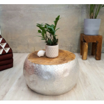 Industrial Coffee Table Round Vintage Furniture Rustic Solid Wood Top Retro Metal Unit