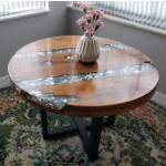 River Coffee Table Vintage Industrial Furniture Handmade Round Resin Glass Solid Teak Wood