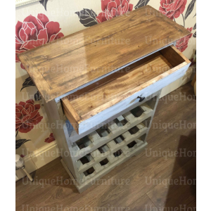 Rustic Bar Cabinet Shabby Chic Furniture Wooden Bottle Holder Vintage Storage Rack - Image 3
