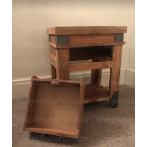 Industrial Side Table Vintage Retro End Cabinet Rustic Solid Wood Small Storage Drawer Shelf Unit - Image 5