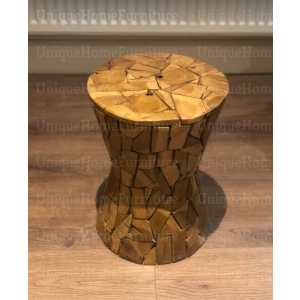 Rustic Side Table Solid Wooden Handmade Furniture Small Vintage Stand Round Coffee End - Image 3