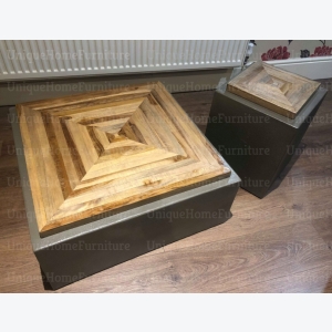 Concrete Coffee Table Solid Rustic Teak Wood Top Square Vintage Industrial Style Grey Furniture - Image 4