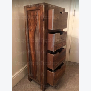 Rustic Grey Tallboy Solid Sheesham Wood Chest Drawers Tall Vintage Storage Side Cabinet - Image 2