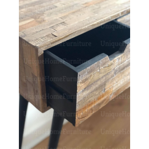Industrial Console Table Vintage Metal Furniture Rustic Solid Wood 3 Drawers Hallway Sideboard - Image 3
