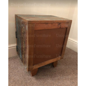 Rustic Bedside Table Vintage Industrial Nightstand Retro Side Cabinet Solid Wood Door Drawer Unit - Image 6