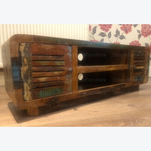 Rustic TV Stand Vintage Industrial Cabinet Solid Wood Lowboard Large Media Unit Storage Shelf - Image 4