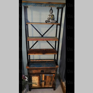 Industrial Bookcase Vintage Display Unit Tall Handmade Furniture Solid Wood Shelving Storage Cabinet - Image 5