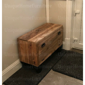 Rustic Storage Bench Hallway Shoe Rack Vintage Industrial Furniture Solid Wood Wheels Cabinet - Image 4
