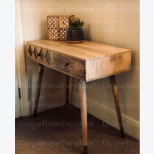 Rustic Computer Desk Solid Wood Writing Console Table Vintage Scandinavian Nordic Office Drawers - Image 2
