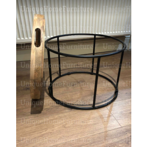 Round Tray Table Shabby Chic Solid Wooden Coffee Vintage Industrial Furniture Side Metal End Leg - Image 4