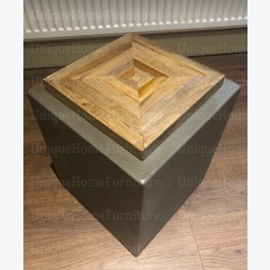 Concrete Side Table Vintage Industrial Plant Lamp Stand Square Solid Wood Top End Furniture - Image 3