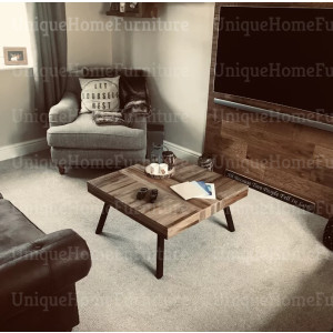 Industrial Coffee Table Rustic Solid Teak Wood Furniture Metal Square Vintage Handmade - Image 7