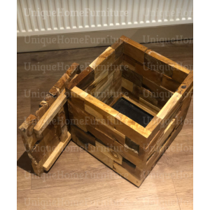 Rustic Side Table Solid Wood Vintage Industrial Furniture Storage End Tea Coffee Square Plant Lamp Stand - Image 3