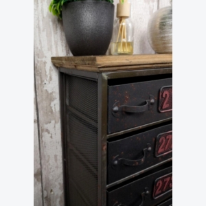 Industrial Side Cabinet Small Vintage Sideboard Storage Drawer Unit Rustic Metal Bedside Table - Image 4