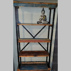 Industrial Bookcase Vintage Display Unit Tall Handmade Furniture Solid Wood Shelving Storage Cabinet - Image 4