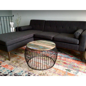 Industrial Round Coffee Table Vintage Retro Furniture Urban Style Metal Solid Rustic Wood - Image 3