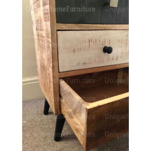 Industrial Bedside Table 3 Storage Drawers Vintage Retro Nightstand Rustic Solid Wood Metal Leg - Image 5