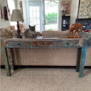 Industrial Console Table Rustic Solid Wood Handmade Vintage Furniture Large Sideboard Drawers - Image 5
