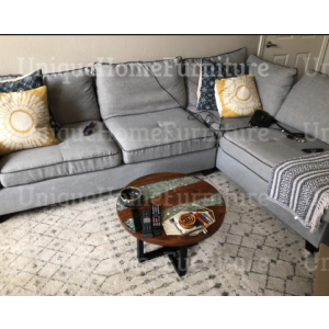 River Coffee Table Vintage Industrial Furniture Handmade Round Resin Glass Solid Teak Wood - Image 6