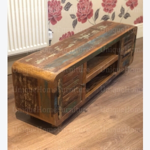 Rustic TV Stand Vintage Industrial Cabinet Solid Wood Lowboard Large Media Unit Storage Shelf - Image 5