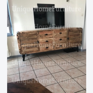 Large Rustic Sideboard Vintage Industrial Furniture Solid Wood Metal Storage Cabinet Door - Image 2