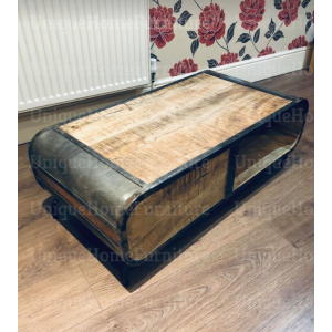 Cast Iron Coffee Table Vintage Industrial Storage Drawer Handmade Rustic Solid Wood - Image 3