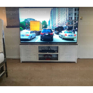 White Metal TV Stand Industrial Vintage Furniture Retro Media Unit Shelf Door Lowboard Cabinet - Image 2