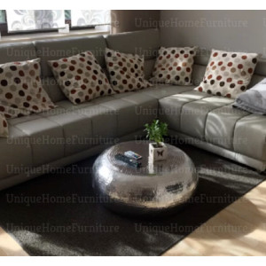 Large Round Coffee Table Vintage Industrial Furniture Silver Metal Aluminium Retro Unit - Image 6